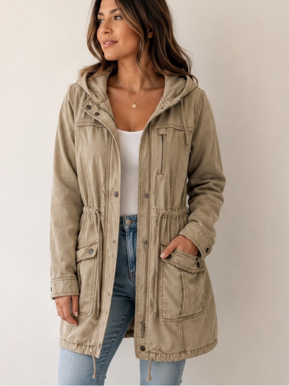 Abercrombie & Fitch Tan Hooded Utility Anorak Jacket